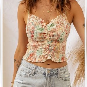O'neill Elastic Rouched Floral Print Crop Top, Sz L,  NWT